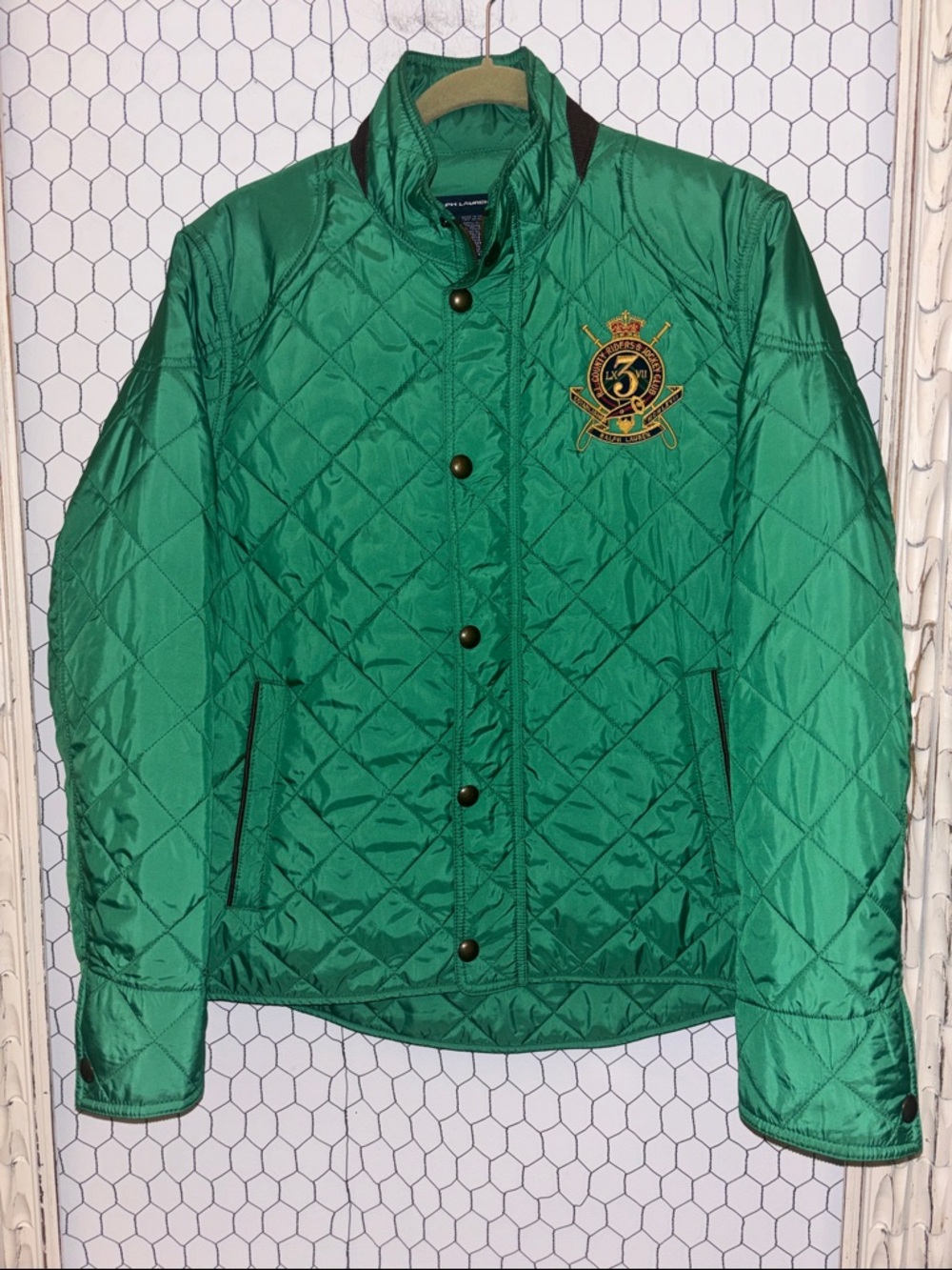 Ralph Lauren Sport Green Equestrian Quilted Jacket with Crest Patch
